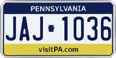 PA license plate JAJ1036
