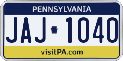 PA license plate JAJ1040