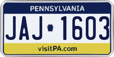 PA license plate JAJ1603