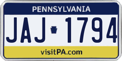 PA license plate JAJ1794