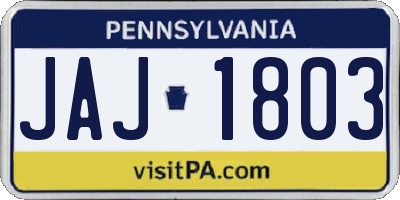 PA license plate JAJ1803