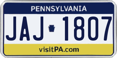 PA license plate JAJ1807