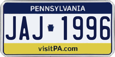PA license plate JAJ1996