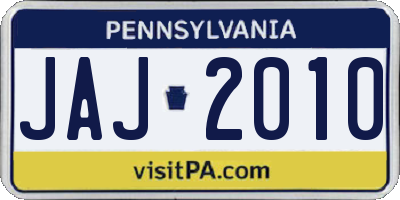 PA license plate JAJ2010