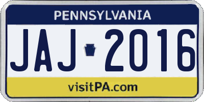 PA license plate JAJ2016