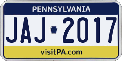 PA license plate JAJ2017