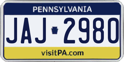 PA license plate JAJ2980