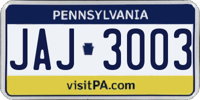 PA license plate JAJ3003