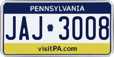 PA license plate JAJ3008