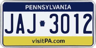 PA license plate JAJ3012