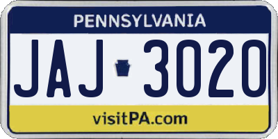 PA license plate JAJ3020