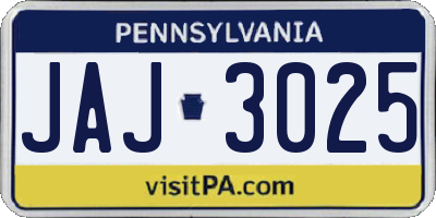 PA license plate JAJ3025