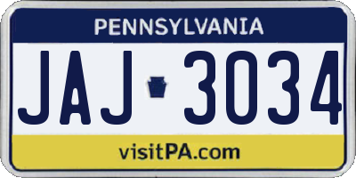 PA license plate JAJ3034