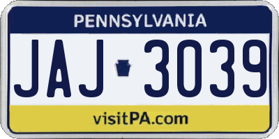 PA license plate JAJ3039