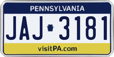 PA license plate JAJ3181