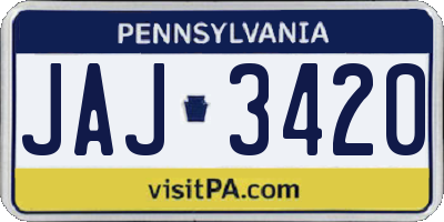 PA license plate JAJ3420