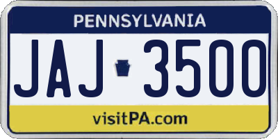 PA license plate JAJ3500