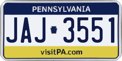 PA license plate JAJ3551
