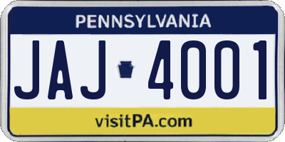 PA license plate JAJ4001