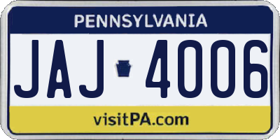 PA license plate JAJ4006