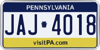 PA license plate JAJ4018