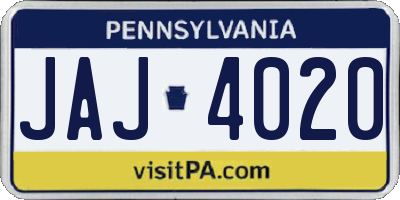 PA license plate JAJ4020