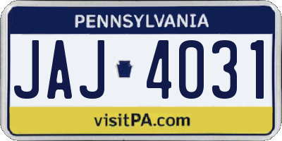 PA license plate JAJ4031