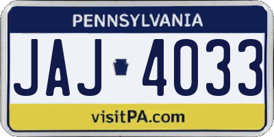 PA license plate JAJ4033