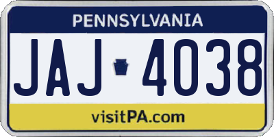 PA license plate JAJ4038