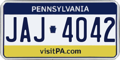 PA license plate JAJ4042