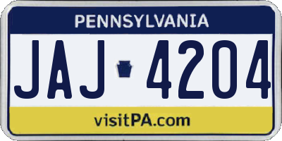 PA license plate JAJ4204