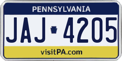 PA license plate JAJ4205