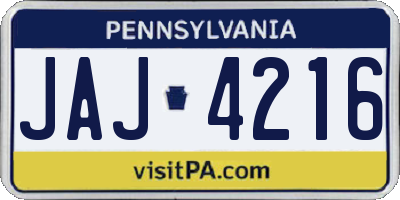 PA license plate JAJ4216