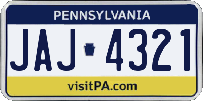 PA license plate JAJ4321