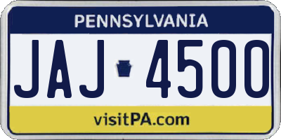 PA license plate JAJ4500