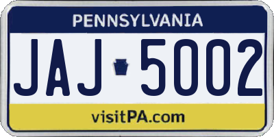 PA license plate JAJ5002