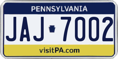 PA license plate JAJ7002