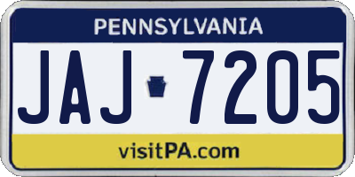 PA license plate JAJ7205