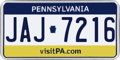 PA license plate JAJ7216