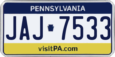 PA license plate JAJ7533
