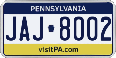 PA license plate JAJ8002