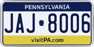 PA license plate JAJ8006
