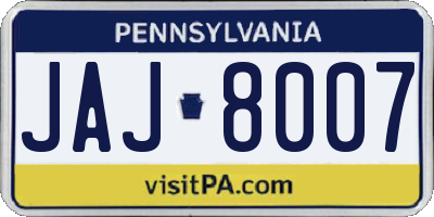 PA license plate JAJ8007