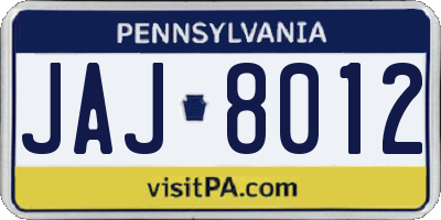 PA license plate JAJ8012