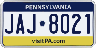 PA license plate JAJ8021
