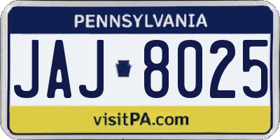 PA license plate JAJ8025
