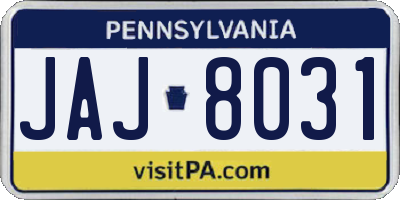 PA license plate JAJ8031
