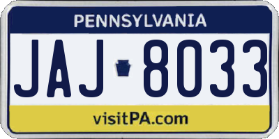 PA license plate JAJ8033