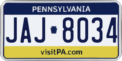 PA license plate JAJ8034