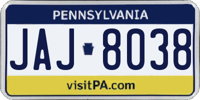 PA license plate JAJ8038